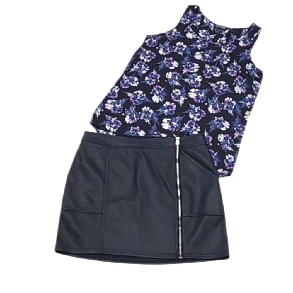 Express Mini A-Line Skirt Faux Pebbled Leather Full Zip Up Above Knee Pleather